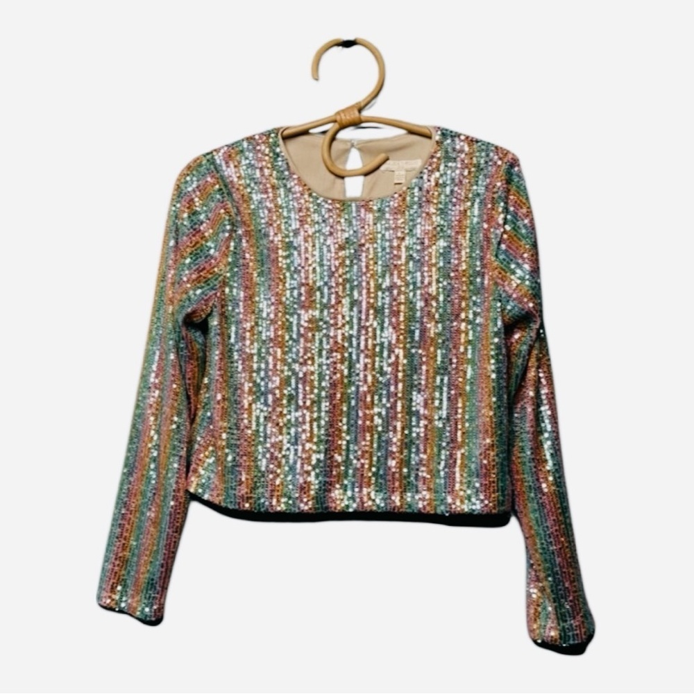 Chelsea & Violet Girls Rainbow Stripe Sequin LS Top New Size Girls L Pink Silver - Picture 2 of 14